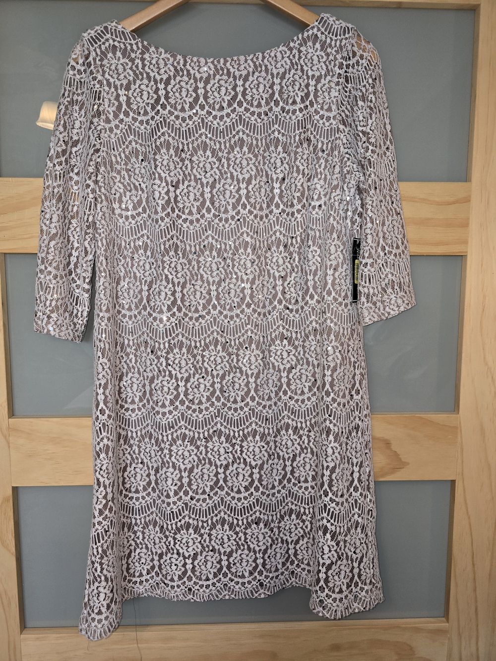 Jessica Howard Taupe Lined Dress with White Lace Overlay